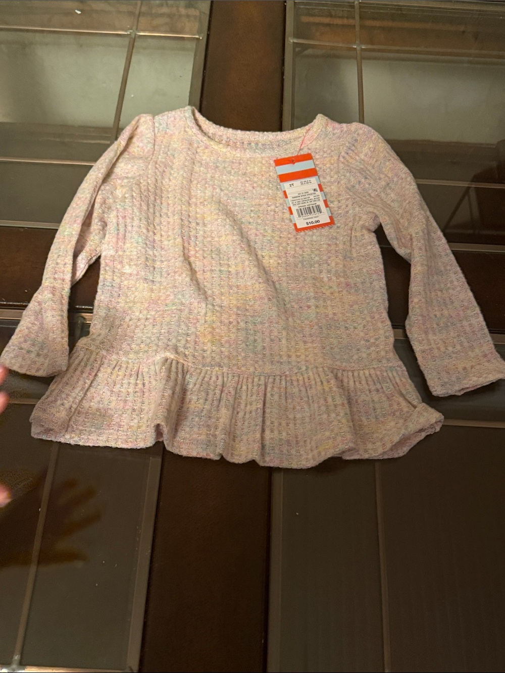 NWT-Cat & Jack Girls' Pastel Pink Multi Knit Peplum Sweater